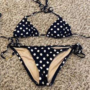 J. Crew navy and white polka dot string bikini